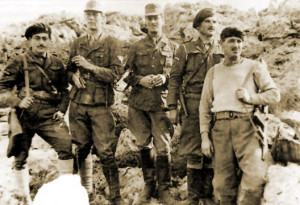 The saboteurs and stars of Natural Born Heroes: (left to right): George Tyrakis, Stanley Moss, Leigh Fermor, Manolis Paterakis and Leonidas Papaleonidas.
